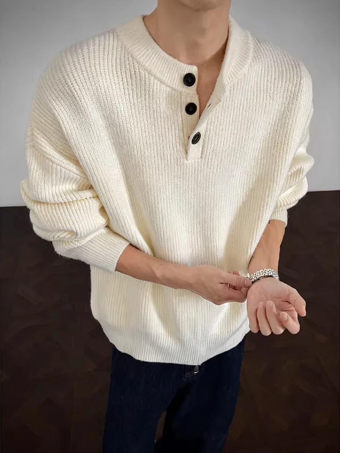 

Мужской свитер Cleanfit с воротником Генри, свободный крой, вязаный комплект, повседневный стиль, осень-зима, новинка, модный бренд GPOUHO