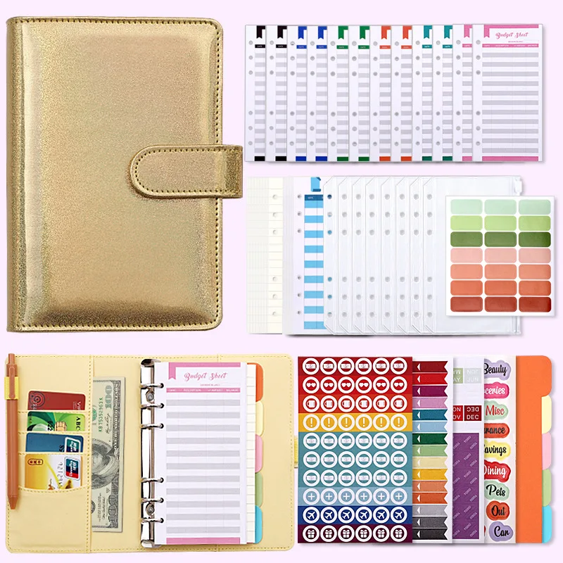 Macaron Colorful A6 Loose-Leaf Eather DIY Binder Notebook Cover Diary Agenda Planner Paper Cover Zipper Money Saving Envelope