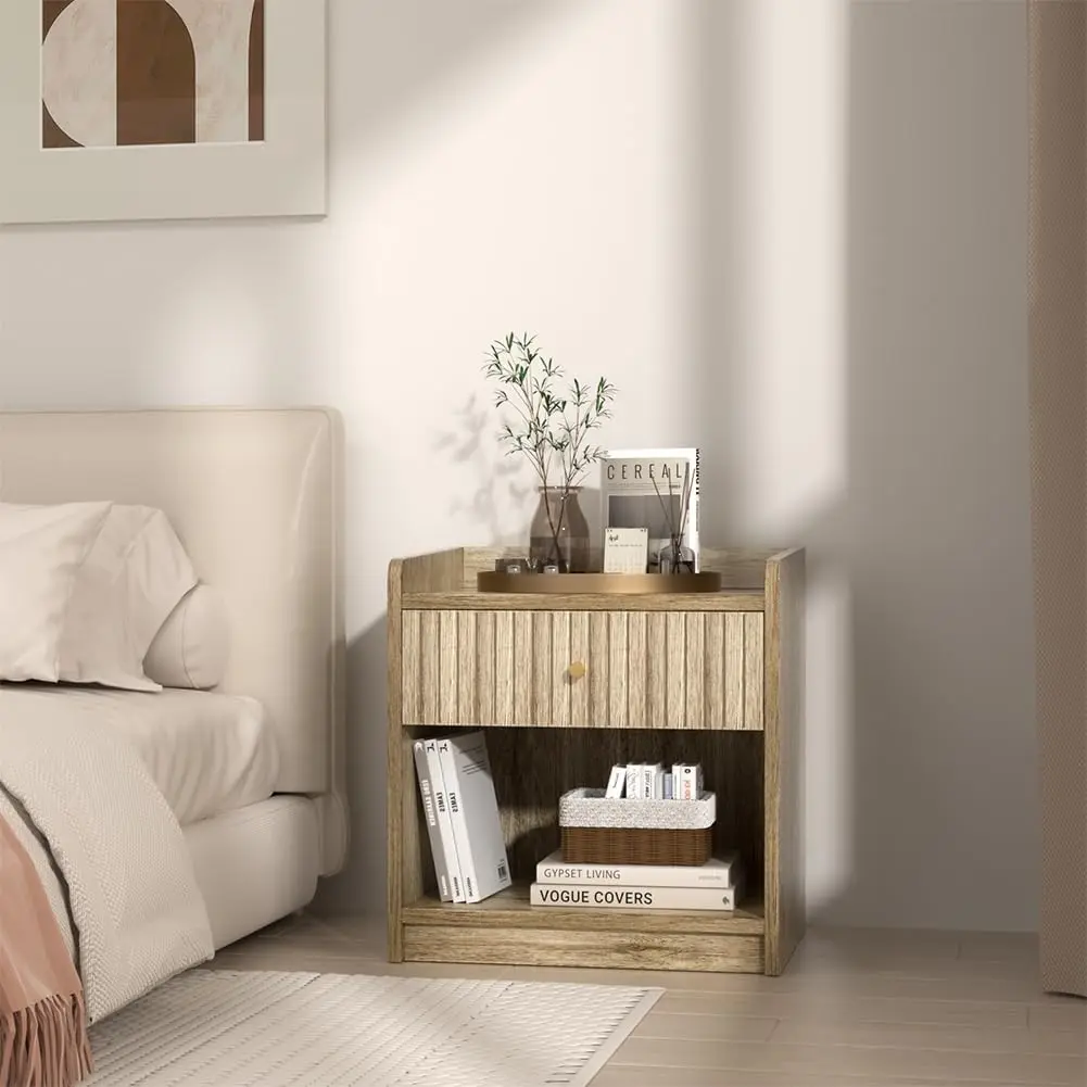 

Nidouillet Nightstand, Bedside Table With Drawer, Night Stand Bed Side End Table With Open Storage For Farmhouse Bedroom Living