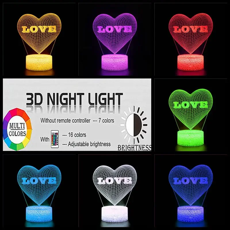 Love Heart Shaped Couples Boy and Girl Friends Picture Wedding Anniversary Gift Decoration 3D Night Light LED Table Lamp  Doll