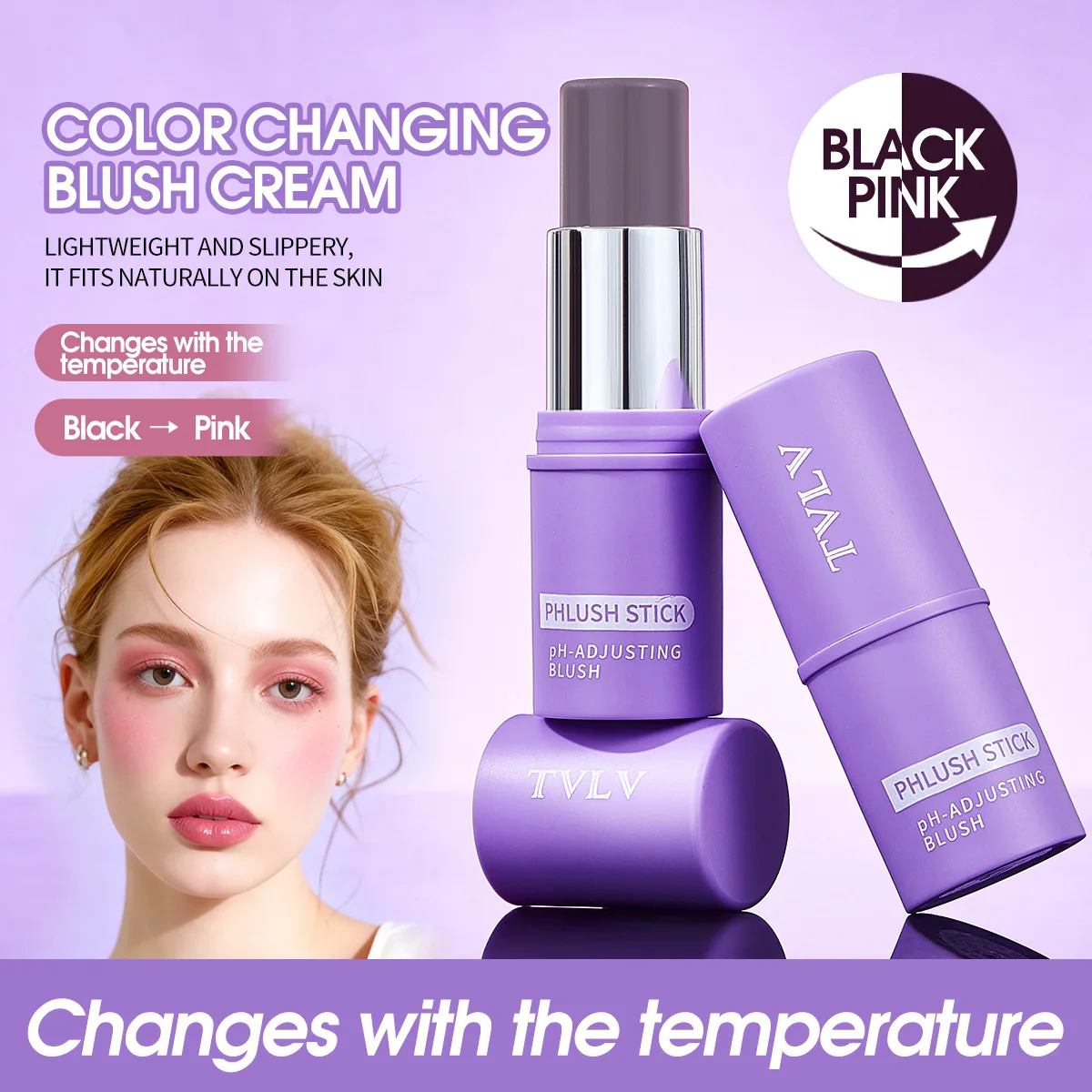 Blush e balsamo labbra che cambiano colore, applicatore doppio in stick, mantiene il trucco in posizione, offre un effetto blush naturale che cambia colore con la temperatura.