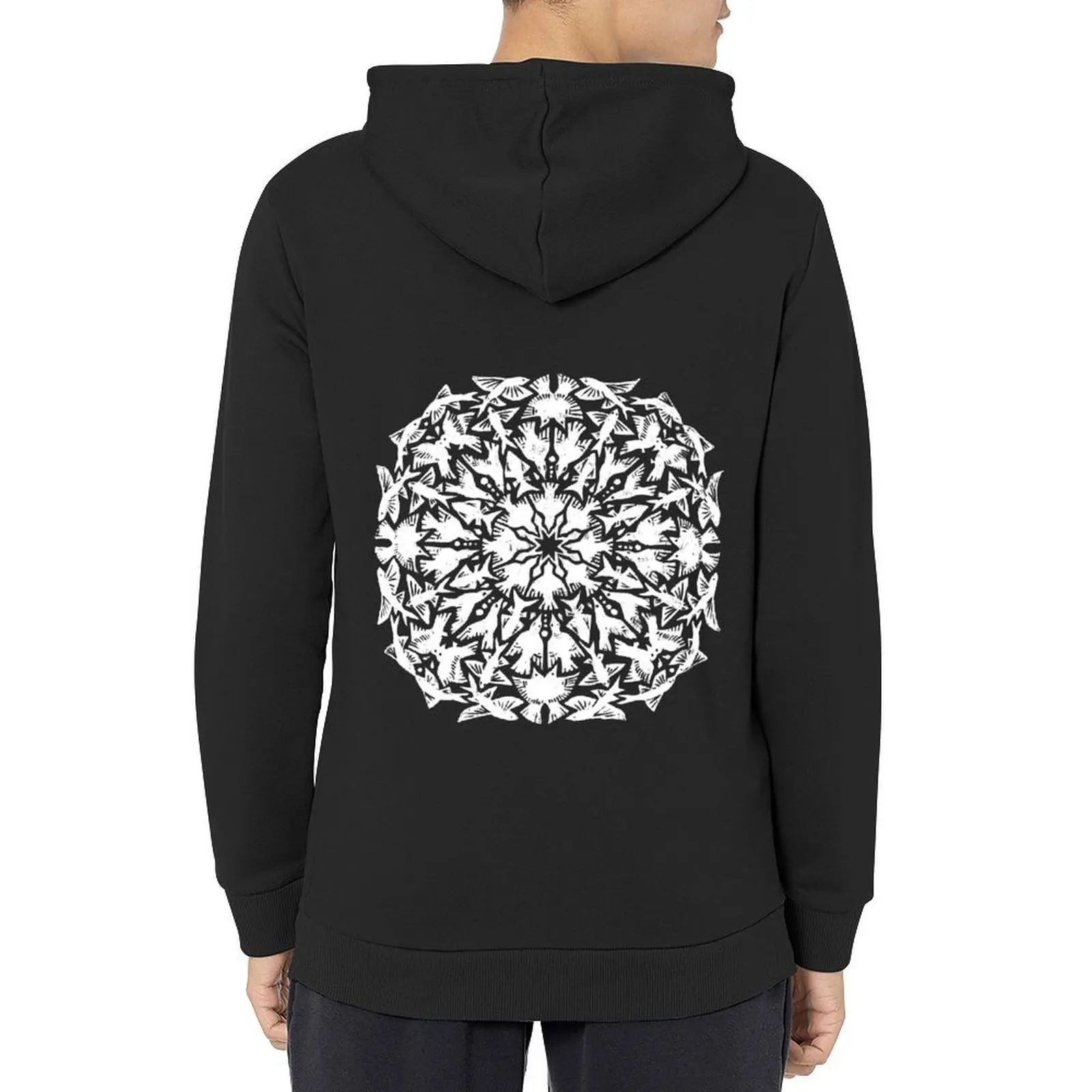 

Flying fish and Diving Birds - Linocut Mandala Hoodie men's clothes men's coat fashion men blouse new in hoodies and blouses