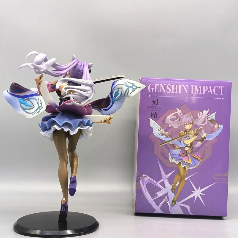 25CM Anime Figure Genshin Impact Keqing Swing A Sword Standing Sword Hu tao Model Toy PVC Collection Toy Desktop Decoration