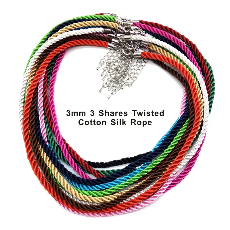 3pcs/lot 3mm 3 Strand Rope Chain Silk Cord Necklace Adjustable  Rope Neckalces Pendant Charms Findings Lobster Clasp String Cord