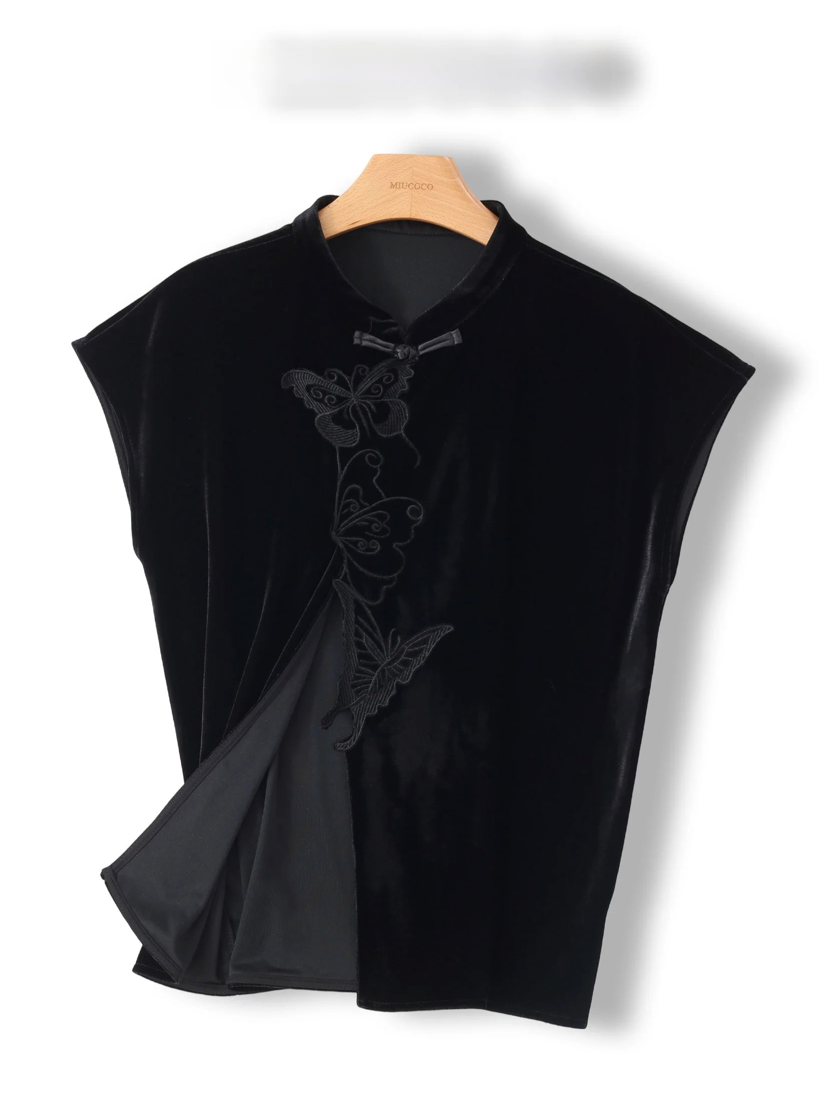 

Женская вельветовая блузка с вышивкой, короткий рукав, воротник-стойка, прямой крой, французский стиль