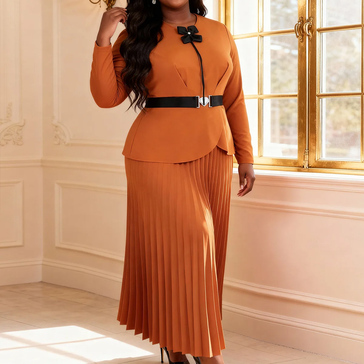 

Африканские плиссированные платья больших размеров L-4XL для женщин, летние африканские платья с длинным рукавом, круглым вырезом, из полиэстера, для вечеринок и торжеств, длинные макси-платья