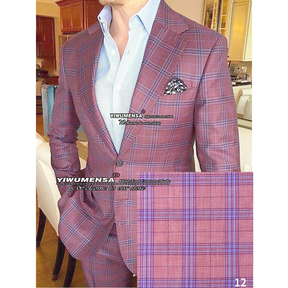 Elegant Business Suits Men Plaid Check Windowpane Single Breasted Jacket Pants 2 Pieces Groom Wedding Tuxedo trajes para hombre