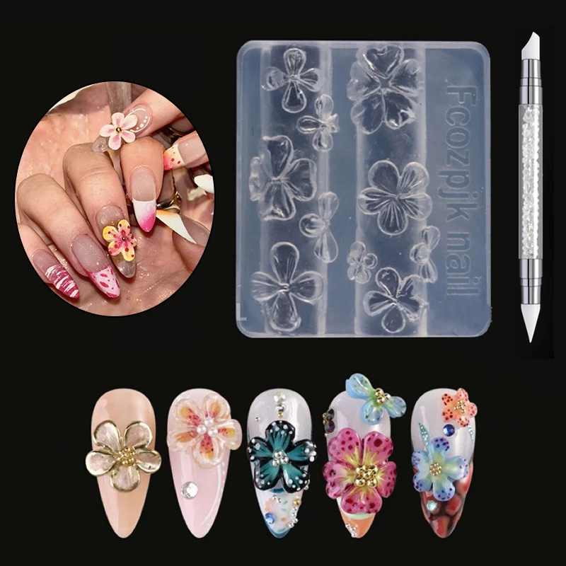 

New 1/3Pcs Relief Lily Flowers Nail Carving Mold 3D Silicone Hawaii Hibiscus Flowers Petals Modeling Templates Clear Nail Tools