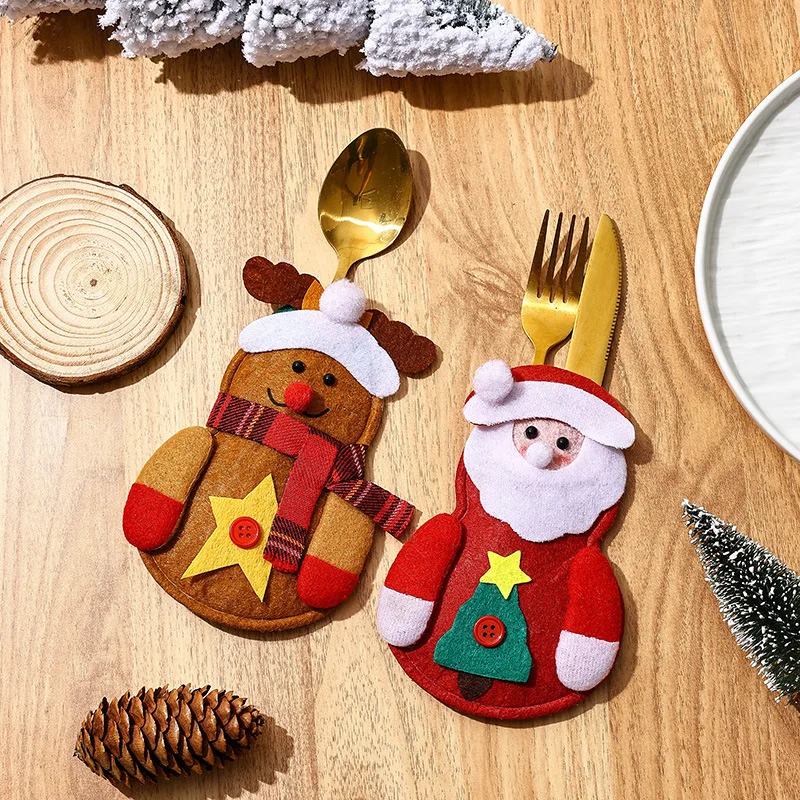 Christmas Decorations Tables Home Party Dinner Cutlery Knife Fork Kitchen Set Santa Claus Snowmen Hat Children Protect Set Felt