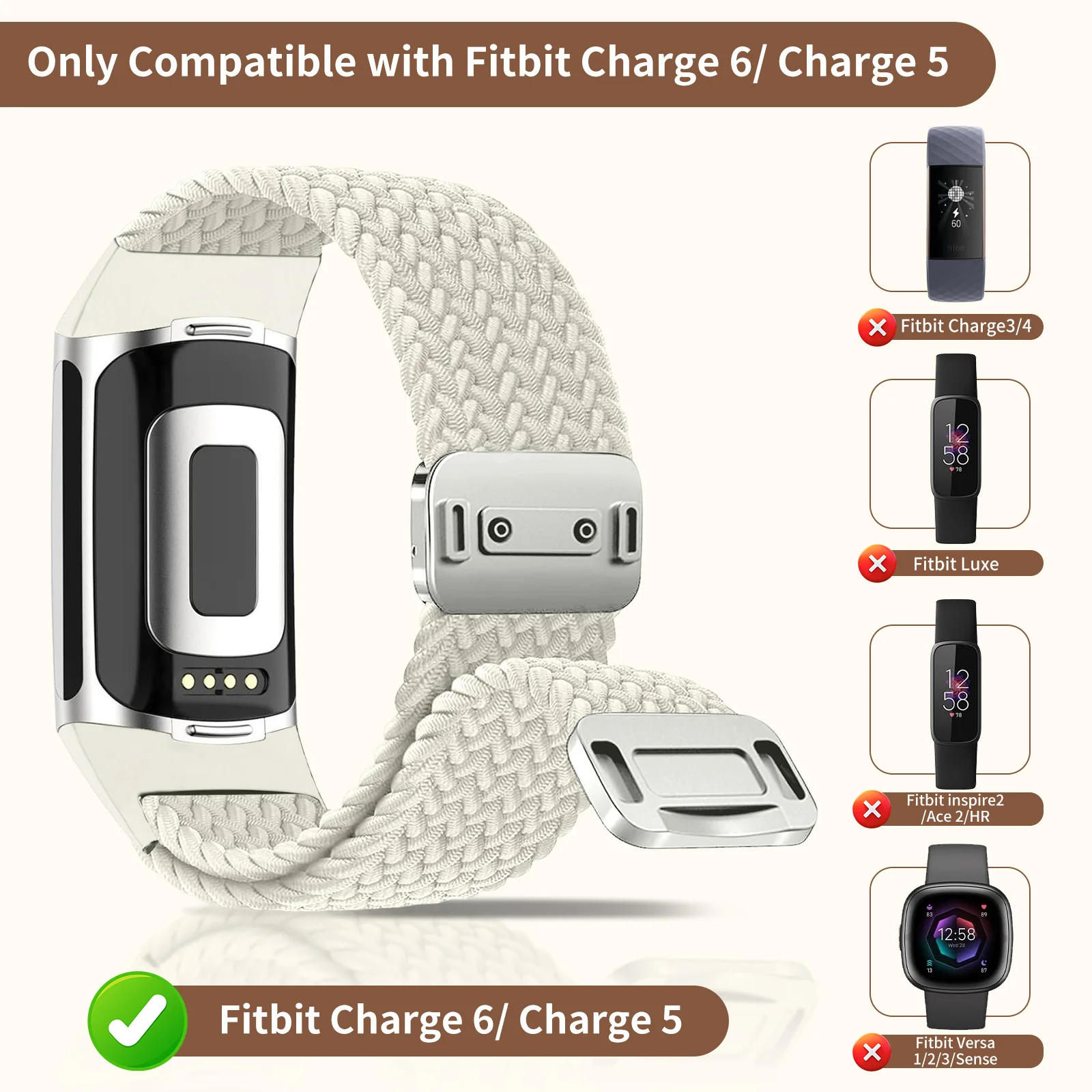 سوار رياضي منسوج مغناطيسي ناعم قابل للتمدد من النايلون قابل للتنفس لـ Fitbit Charge 6 5