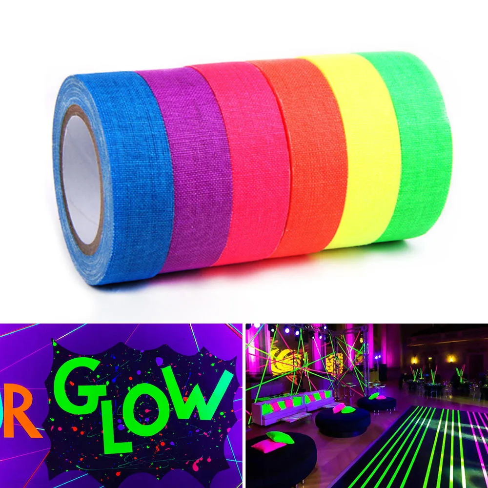 UV black tape fluorescent tape, 6 colors, suitable for Halloween Christmas fluorescence party decoration，16.4ft/5m