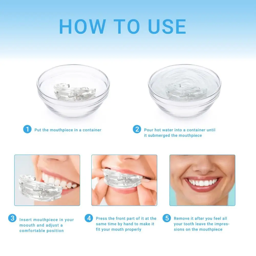 Portable Transparent Mouth Guard Adjustable with Box Dental Device Anti-Snoring Denture Sleeping