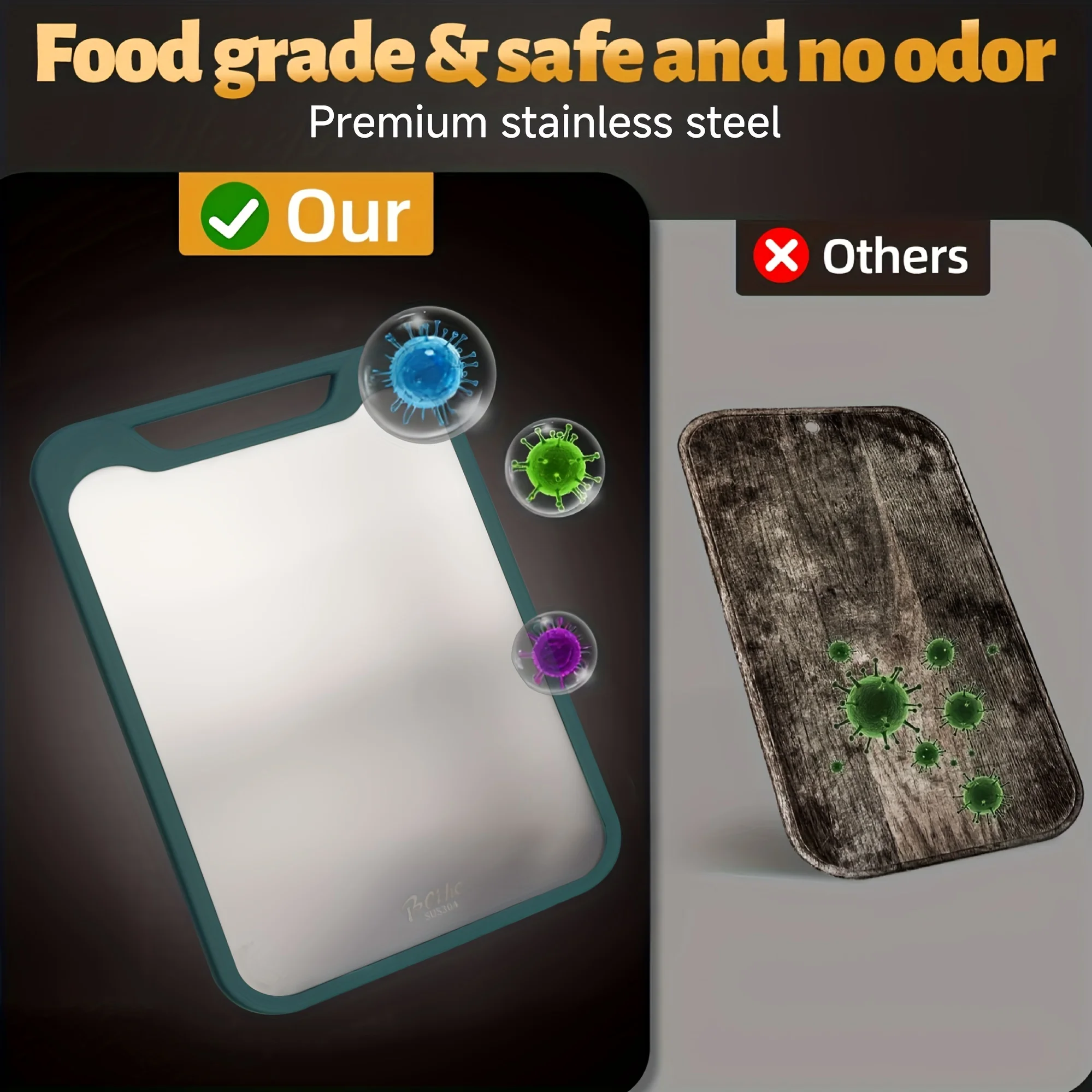 Stainless Steel Cutting Board, Non-Slip Double Sided Chopping Board, Easy Clean Kitchen Cutting Board with Juice Groove