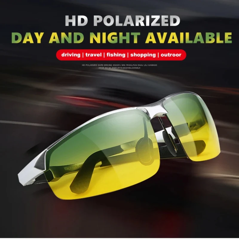 CLLOIO Photochromic Sunglasses Men Polarized Driving Chameleon Glasses Rimless Night Vision Outdoor Sport Travel Fishing Goggle