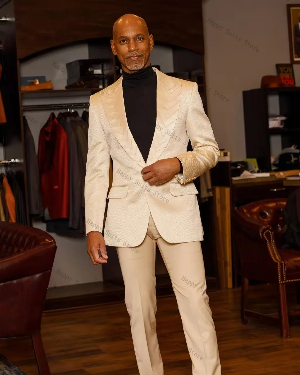 

Beige Men Suit Set 2 Pieces Blazer+Pants Trousers Formal Office Business Coat Autumn Fall Wedding Tuxedo Customized Jacket