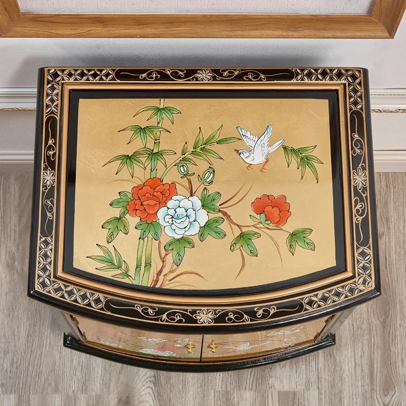 Gold Foil Corner Bedside Table Ming Qing Classical Style Piano Paint Finish Bright Living Room Storage Locker Furniture