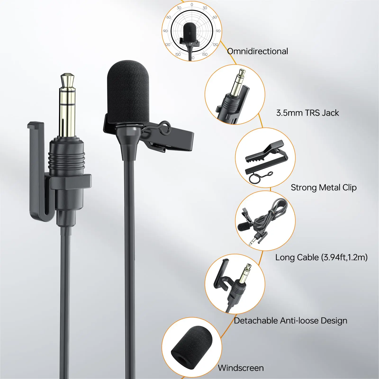 CVM-SM-O1 Lavalier Lapel Microphone, Omnidirectional 3.5mm TRS Clip-on Lav Mic for Wireless Transmitter/DSLR Camera