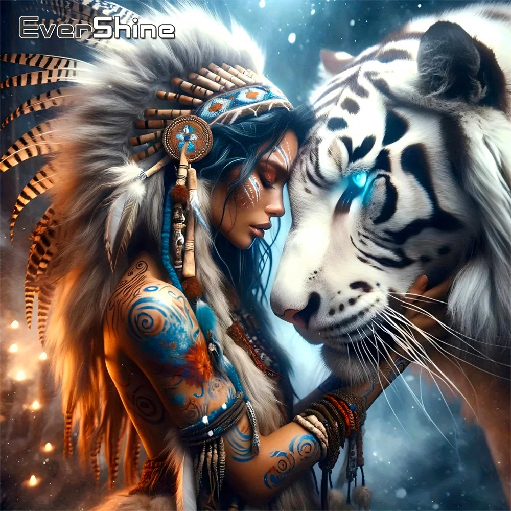 EverShine Diamant-Mosaik Indische Stickerei Porträt 5D Vollquadrat-Drill-Gemälde Tiger Strass Kreuzstich Handarbeit Hobby