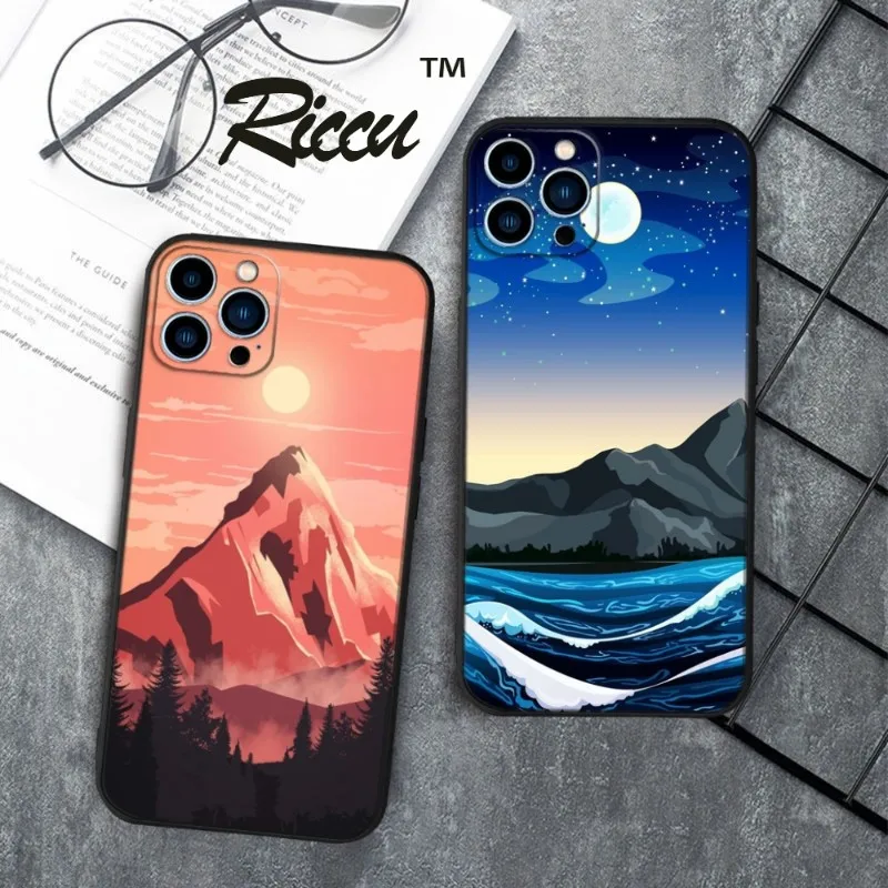 Magnificent snow-capped mountains Phone Case FOR IPhone 14 13 11 12 Pro 8 7 Plus X 13 Pro MAX XR XS MINI Silicone Black Covers