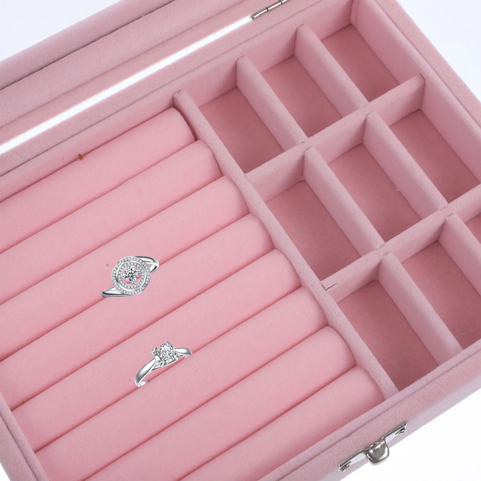 

1 pc Flannel Jewelry Organizer Rings Necklace Earrings Storage Case Waterproof Dustproof Large Capacity Bedside Display Box