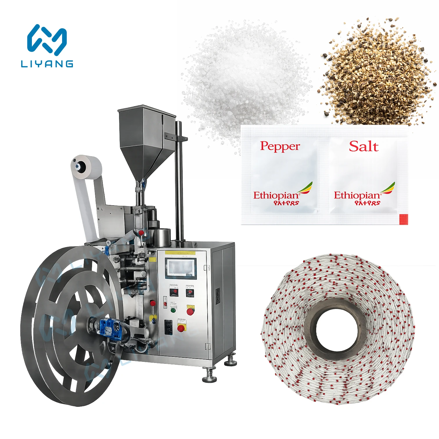 Automatic Double Sachet Packing Machine for Salt Pepper Condiment Twin Bag Granule Filling Sealing Packaging Machine