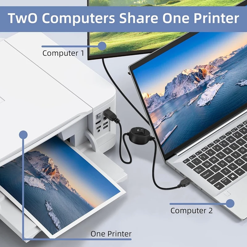 ●2 in 1 Printer Cable USB A to B Male to Male Printer Cable for Printer Splitter for Two Computers A