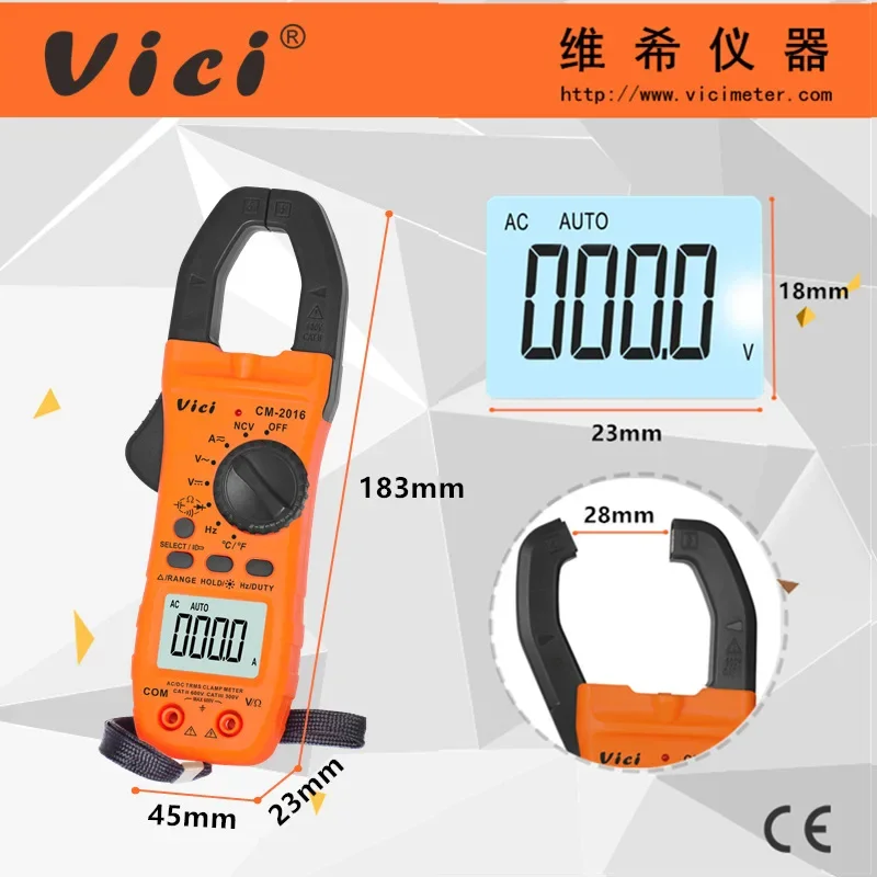 

CM-2016 Portable Digital Clamp Meter ViCi Multimeter AC/DC Volt Current Voltage Ohm NCV Temperature Tester Resistance Ammeter