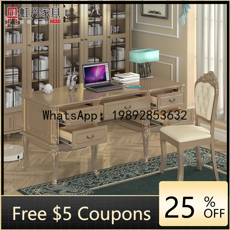 

Z3 European-style Carved Pure Solid Wood French-style Study Desk Learning Desk Children's Desk