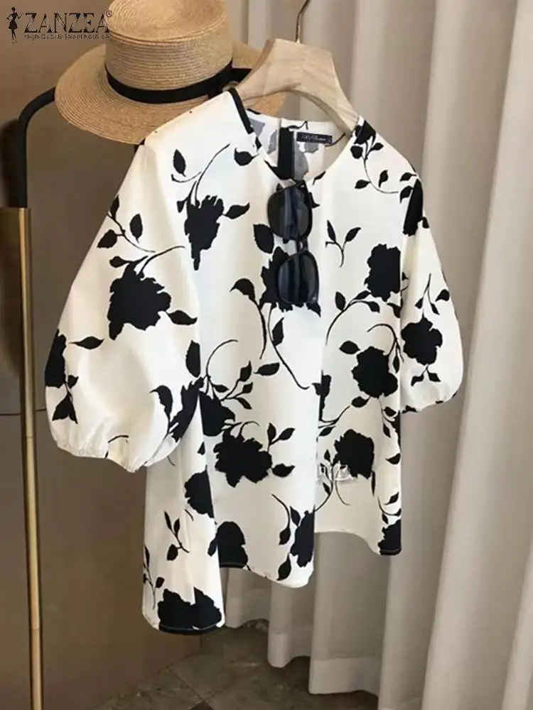 Elegant Women Blouse ZANZEA Summer Bohemain Holiday Tops Floral Printed Blusas Casual O Neck Short Sleeve Party Shirt Mujer 2024