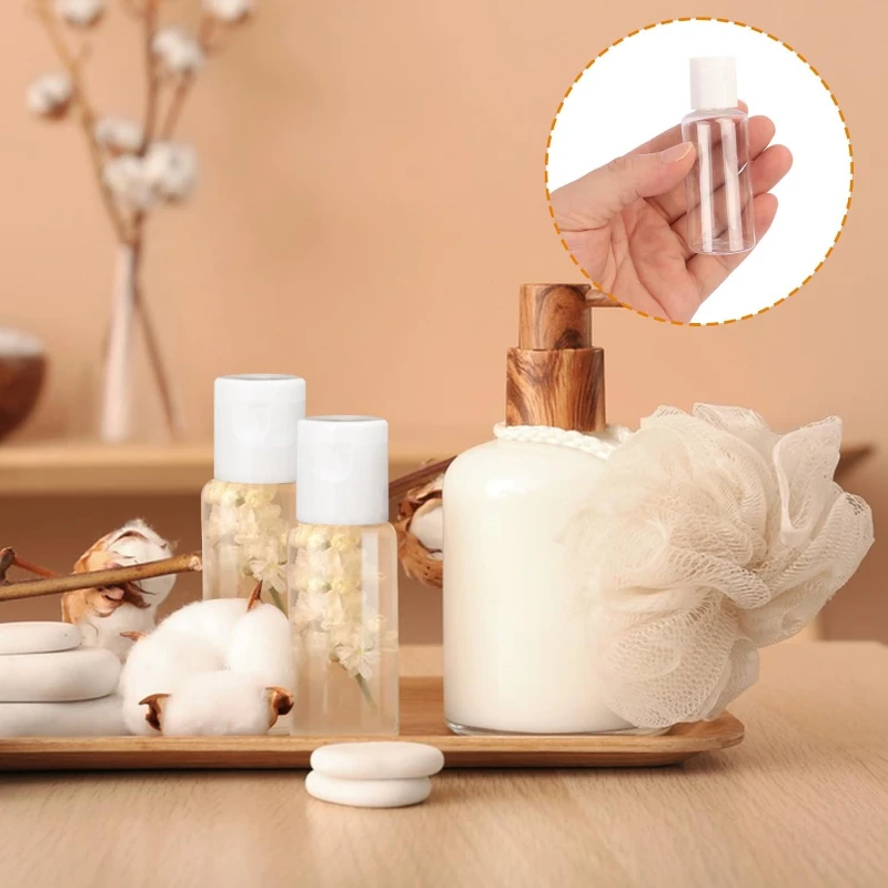 50 قطعة 10/20/30 مللي زجاجات بلاستيكية صغيرة شفافة PET أغطية قلابة حاوية السفر لوشن مكيف الشامبو