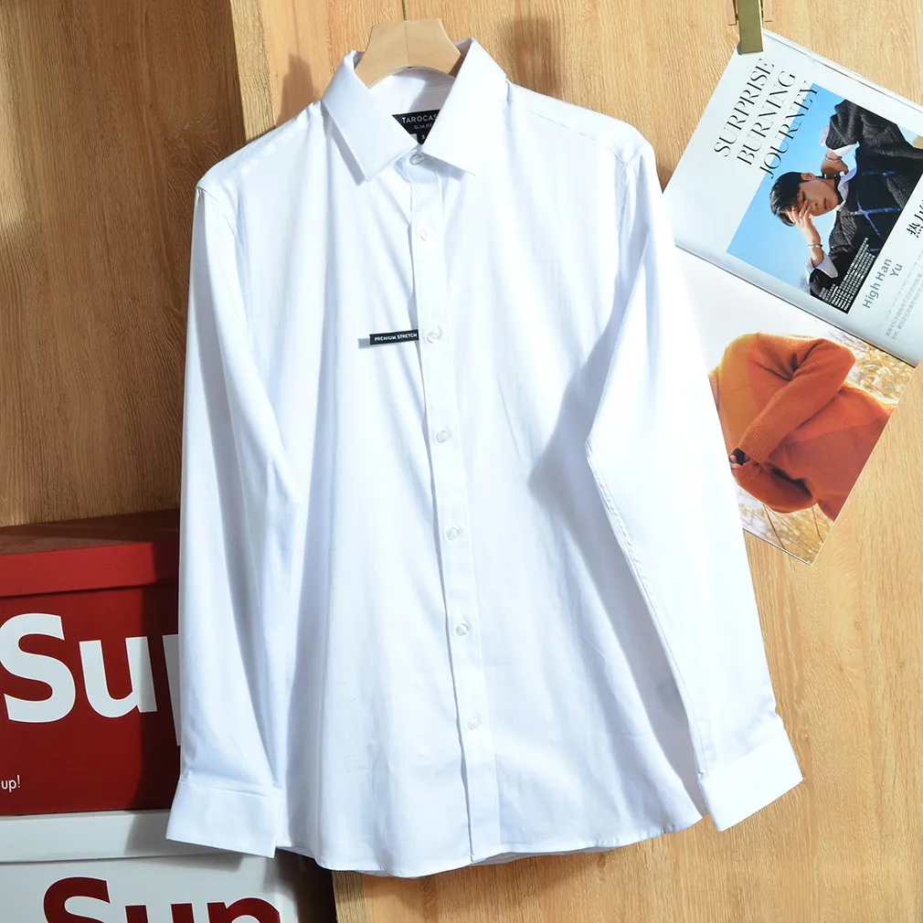 

Classic Men's Busin irt Skin-friendly Breathable Long Sve Collared Base Layer Pure Color Spring Autumn Faionable