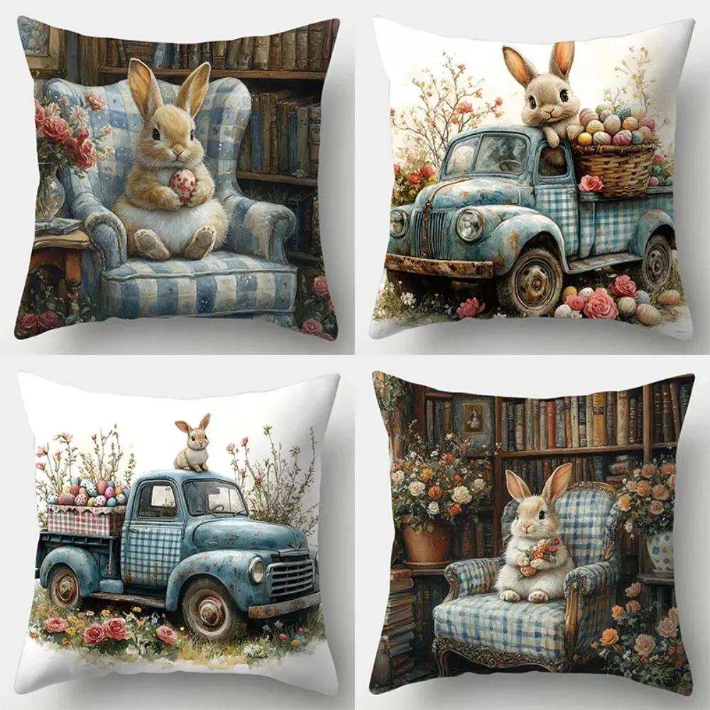 Vintage Easter Bunny Pillow Covers Double Sided 2DPrint Charming Pillow Covers Living Room Bedroom Sofa Warm Vibe Accessory Gift