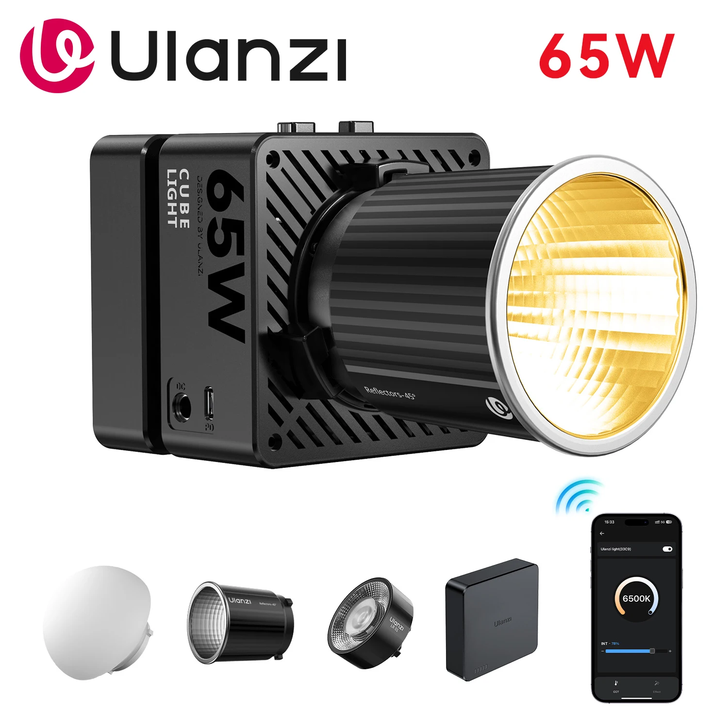 Ulanzi EC65 Light 65W Video Light LED with Diffuser Reflector Optical Condenser Mini Bowens Mount Bi-color 2700-6500K COB Light