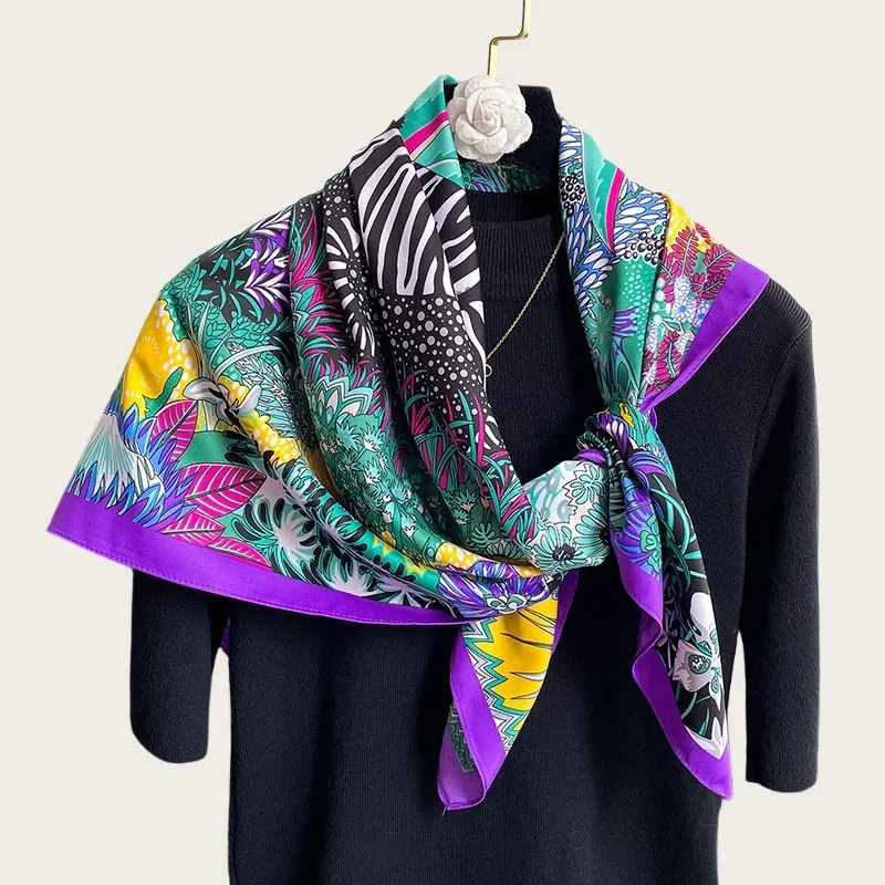 

2025 New Twill Square Satin Scarf for Women Design Floral Print Wraps Stoles Hijab Foulard Headband Fashion Lady Shawl Bandana