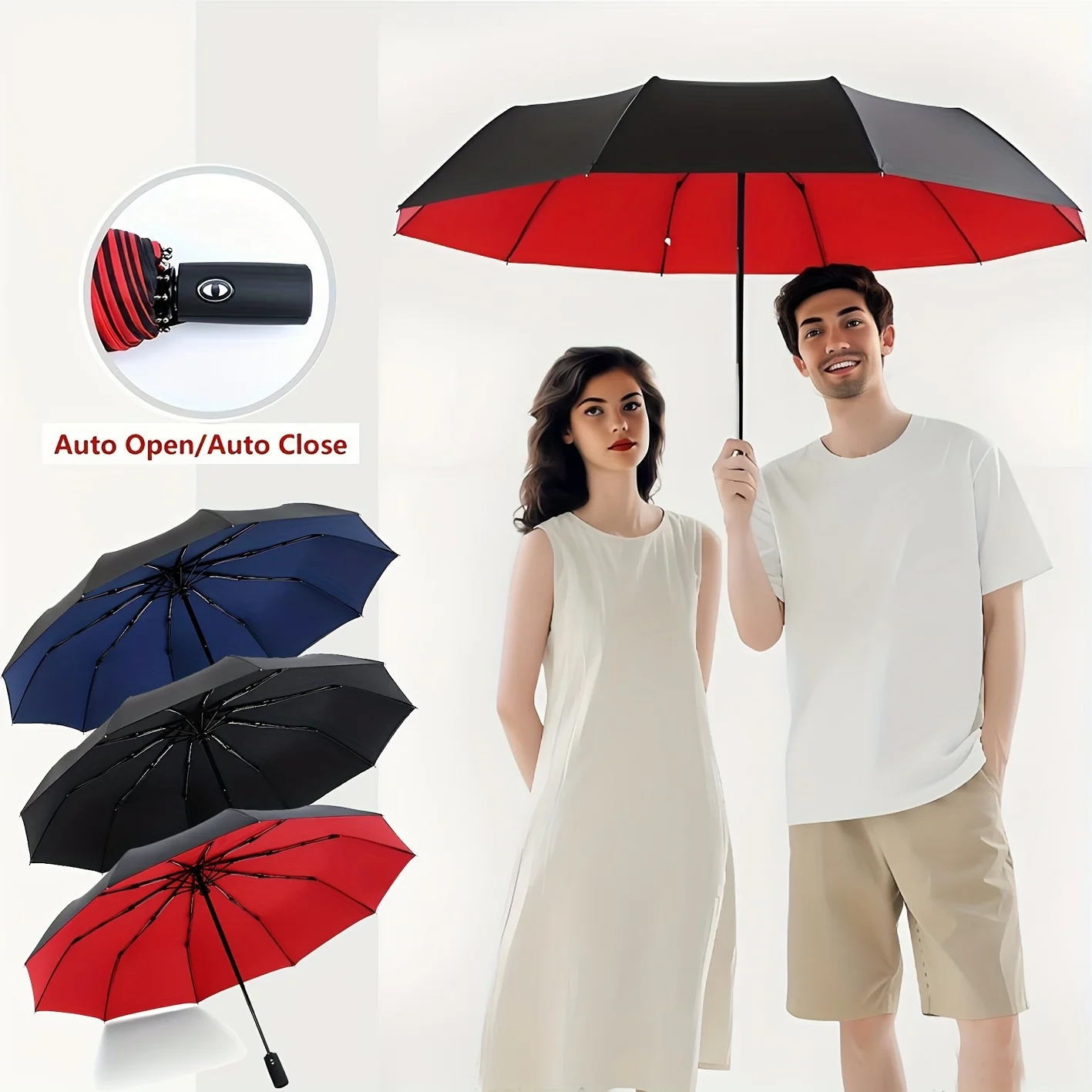 Automatic Open/Close, Tri-Fold Umbrella - Durable, Ideal for Business Use, Automatic Folding Umbrella
