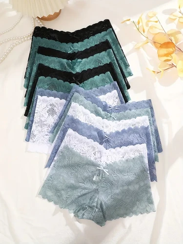 Imagen 2 del producto 14 unids/set de pantalones cortos de encaje para mujer, calzoncillos sexis, bragas de tiro bajo, ropa interior de encaje Floral a la moda para mujer, S-XL, bragas íntimas para niñas