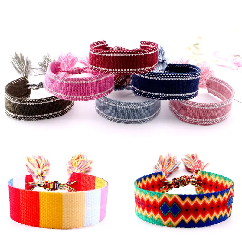 Women Bohemian Embroidered Colorful Decorative Pattern Handmade Woven Bracelet Fashion Jewelry Gift National Style