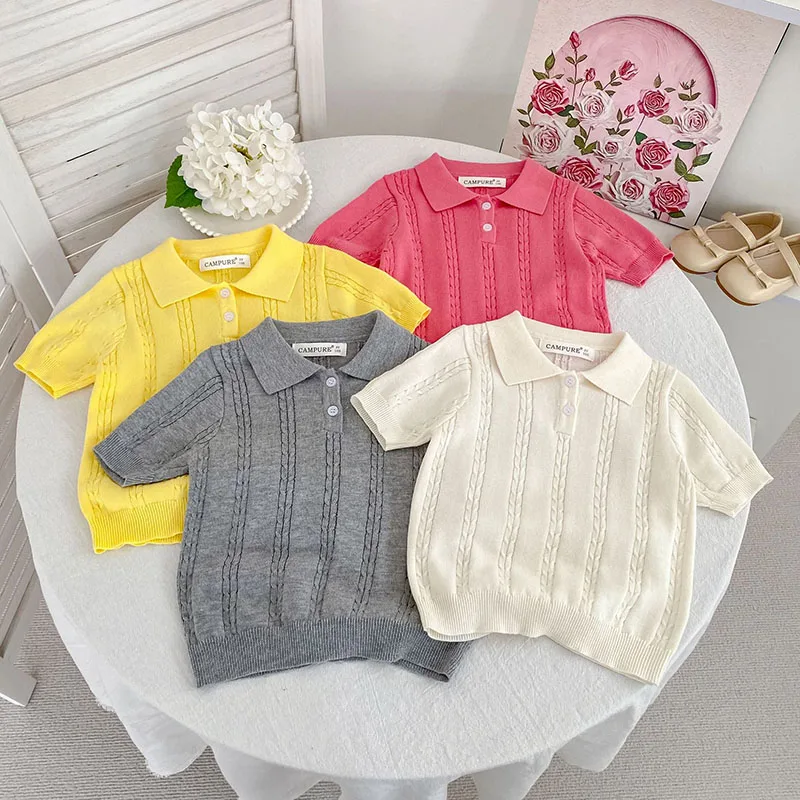 

MILANCEL New Summer Kids Polo Shirts 18M-8Y Solid Color Knit Girls T-shirt Loose Ventilate Children Clothes Boys Leisure Tops