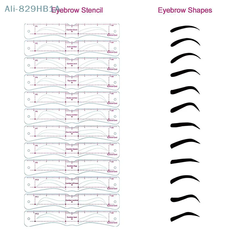 再利用可能な眉毛ステンシルセット、描画ガイド、スタイリング、グルーミング、テンプレートカードキット、アイブロウシェイパー、メイクアップ、12個