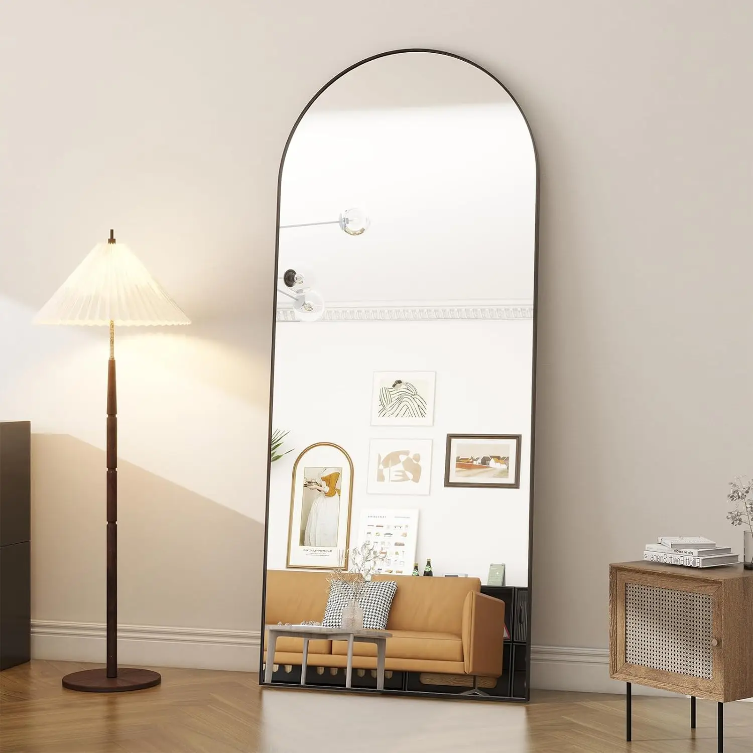 Miroir pleine longueur arqué avec cadre en aluminium, miroir Leautoir autoportant, miroir frontal, décoration d'intérieur moderne et simple, 71 po x 30 po