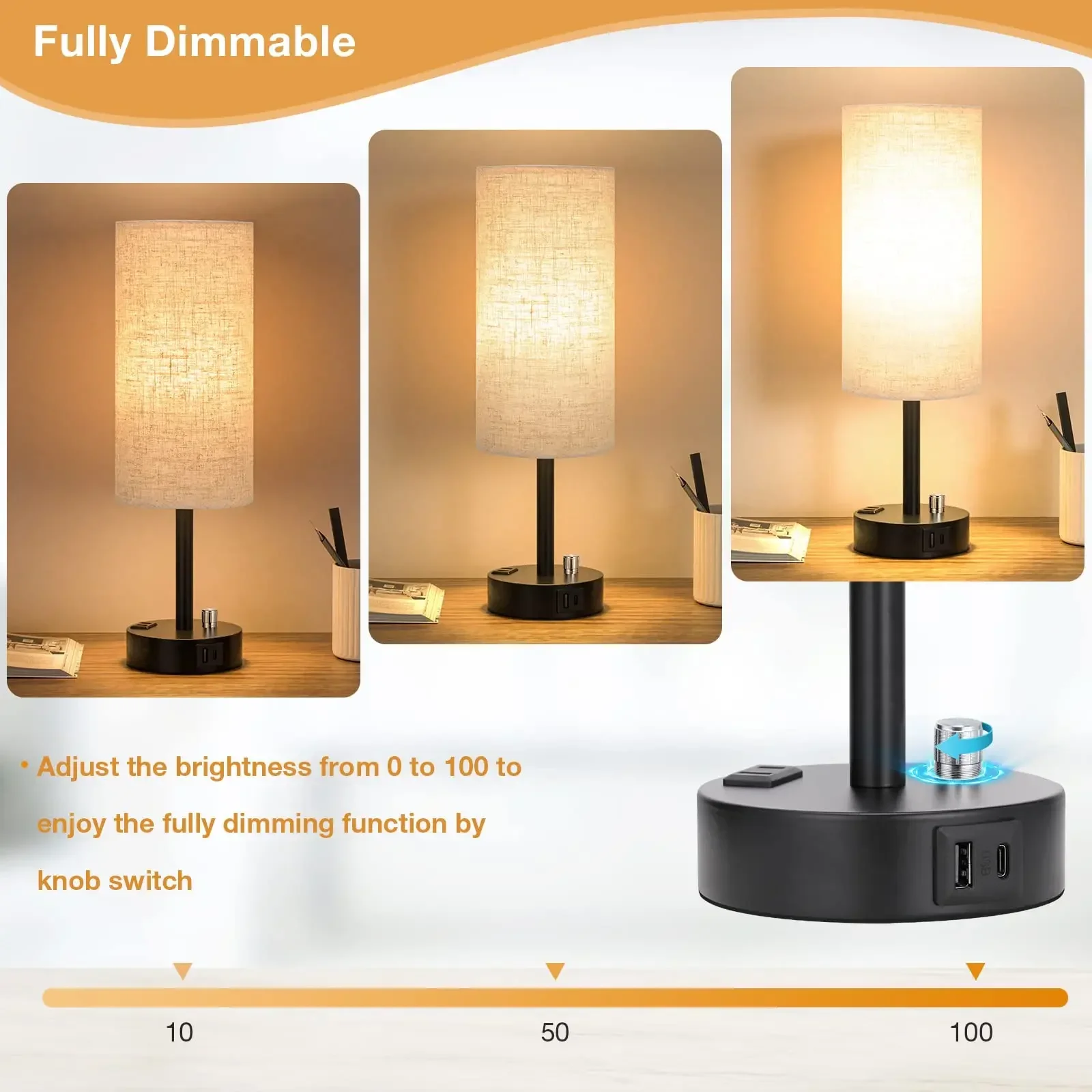 Fully Dimmable Bedside Lamp Led Table Lamp USB Rechargeable Simply Lamp Design Nightstand Desk Lamps Decoration for Bedroom