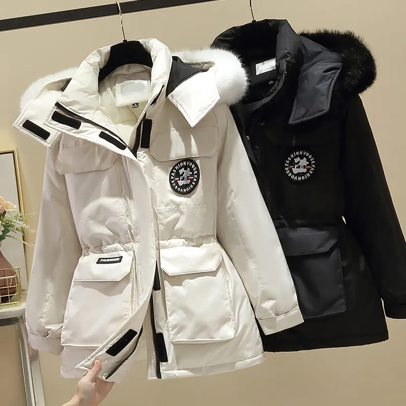 

Женская зимняя парка, пальто Thiened, теплый пуховый хлопок, джемпер с капюшоном и застежкой-молнией, длинный све, средней длины, корейский сле