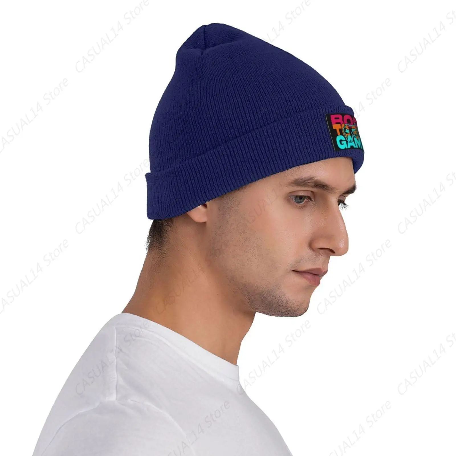 Born To Be A Gamer Bonnets pour hommes et femmes, Bonnet de ski en tricot chaud, Bonnet tête de mort, Bleu marine, Hiver