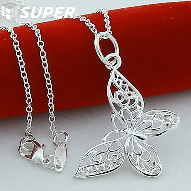 

925 Sterling Silver Butterfly Pendant Necklace 18/20/22/24/28/30 inch Snake Chain For Women Wedding Engagement Jewelry