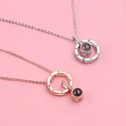 2pcs Gold-color Plus Silver-plated Necklace Men And Women Couples Souvenir 100 Languages I Love You Memory Projection Pendant