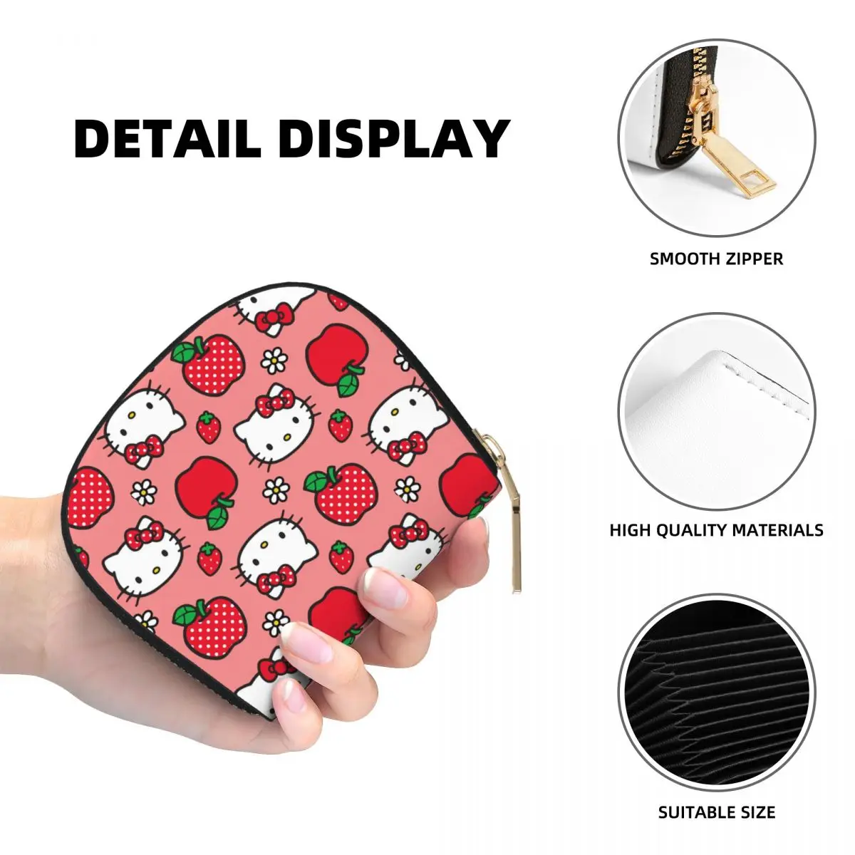 Cute Hello Kitty Leather Coin Card Bag Purse for Girls Women Stylish Sanrio Cartoon Large Capacity Wallet Portable Card Holder