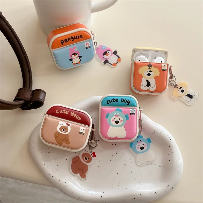 

Penguin Puppy Bear Dog Case for AirPods 4 Airpod 1 2 3 Pro Pro2 Bluetooth Earbuds Charging Box Protective Earphone Case Cover