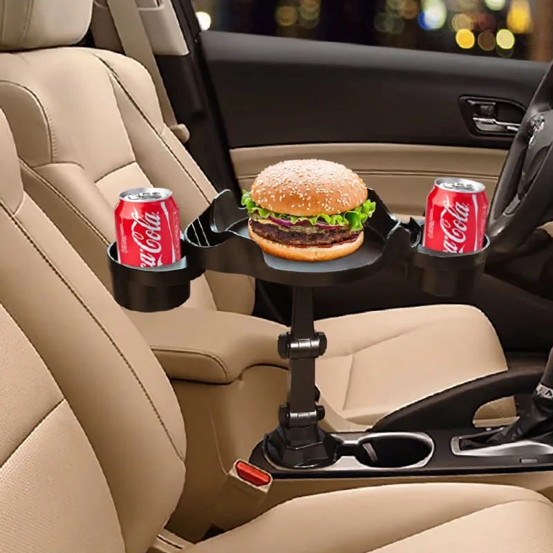 Universal Portable Car Cup Holder Attachable Meal Tray Expanded Table Desk 360 Rotatable Adjustable Car Food Tray Cup Holder