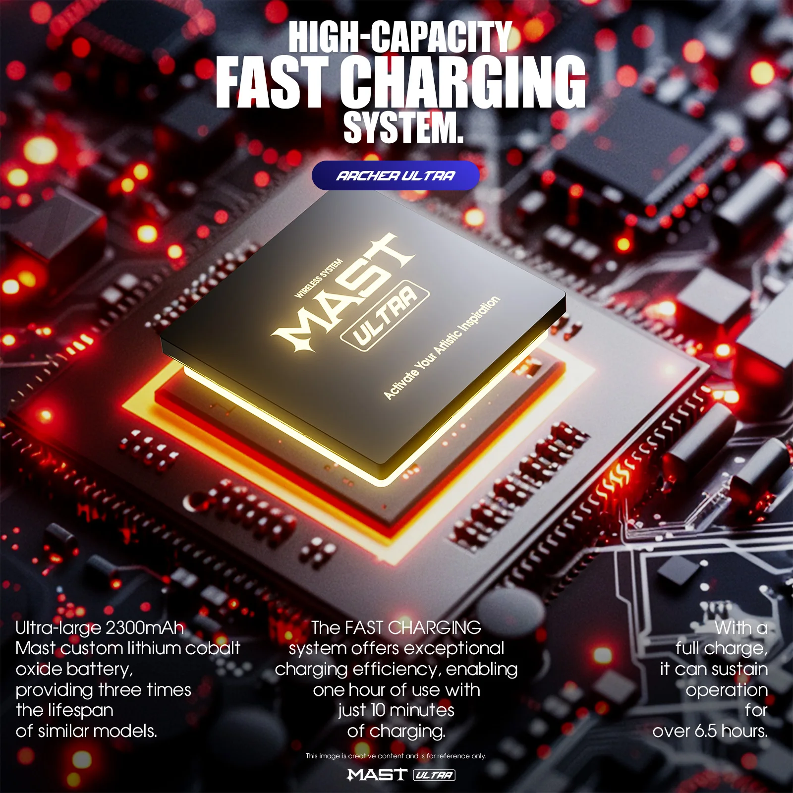 ماست الوشم آرتشر الترا ماكينة رسم الوشم التجميلي اللاسلكية 4.5 مللي متر السكتة الدماغية التحكم الذكي 2300 مللي أمبير بطارية فائقة الهدوء ماكور موتور للفنانين