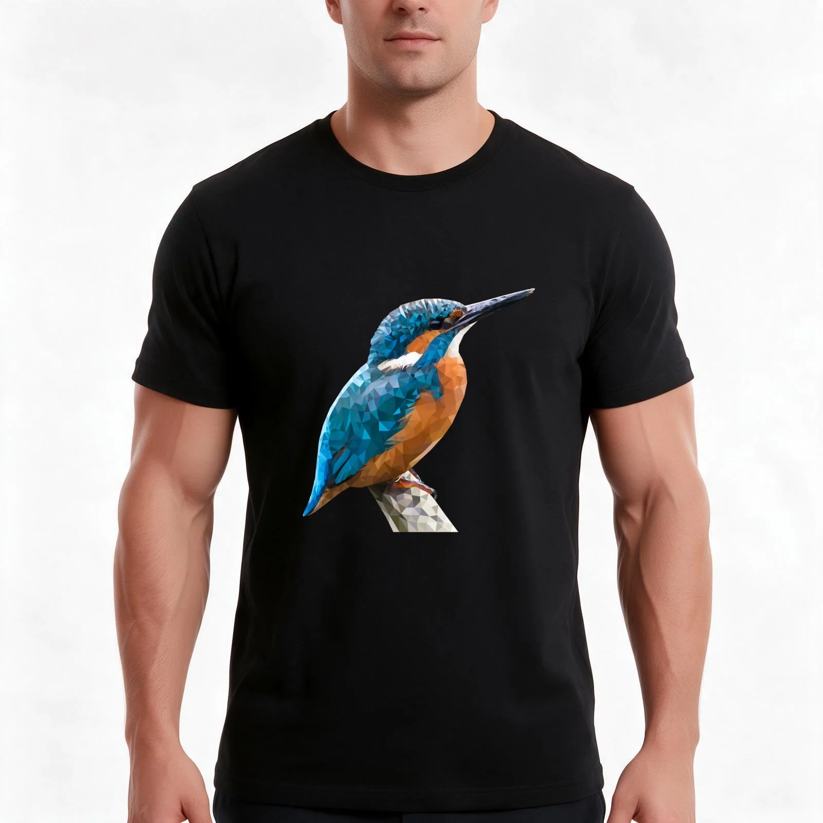 River Kingfisher T-Shirt, Summer Casual Cotton Tee, Oversized Streetwear Tops, Vintage Graphic Print, Loose Fit Short Sleeve